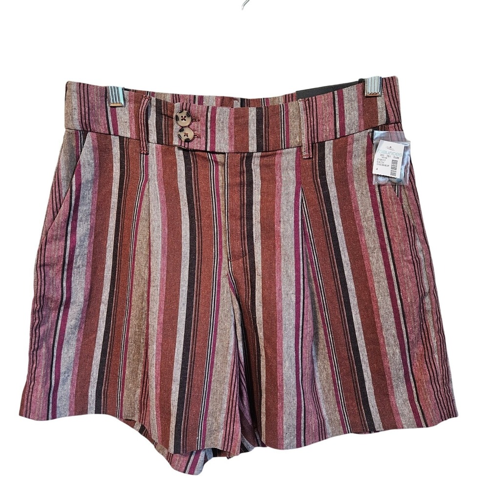 Maurices Boho Brown Stripe Linen Shorts High Rise Coastal Resort Vacation Size 4